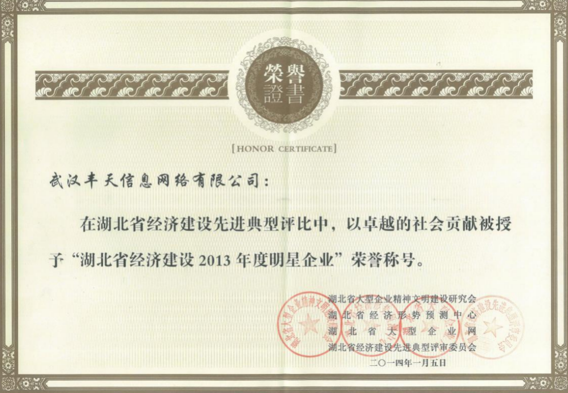 湖北省经济建设2013年度明星企业